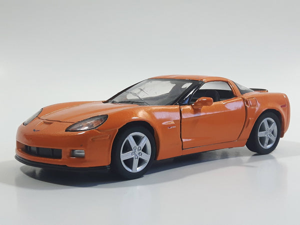 Kinsmart KT5320 2007 Chevrolet Corvette C6 Z06 Orange 1/36 Scale Pullback Motorized Friction Die Cast Toy Car Vehicle with Opening Doors - Cracked Windshield