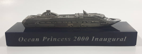 Rare Ocean Princess 2000 Inaugural Heavy Metal Detailed Cruise Ship Model on Dark Blue Base
