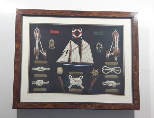 Blue Nose Ship Nautical Knots and Wood Cased Shadow Box  16" x 20"