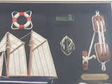 Blue Nose Ship Nautical Knots and Wood Cased Shadow Box  16" x 20"