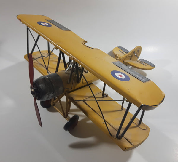 Vintage Style Avro Tutor Type 621 K3215 Yellow Bi-Plane Large Tin Metal Interwar Training Military Airplane