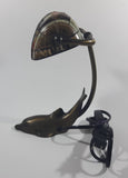 Beautiful Tiffany Style Dolphin Themed Stained Glass and Brass Dolphin Base Banker's Table Lamp Light 9 1/2" Tall