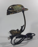 Beautiful Tiffany Style Dolphin Themed Stained Glass and Brass Dolphin Base Banker's Table Lamp Light 9 1/2" Tall