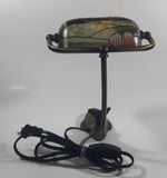 Beautiful Tiffany Style Dolphin Themed Stained Glass and Brass Dolphin Base Banker's Table Lamp Light 9 1/2" Tall