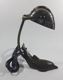 Beautiful Tiffany Style Dolphin Themed Stained Glass and Brass Dolphin Base Banker's Table Lamp Light 9 1/2" Tall
