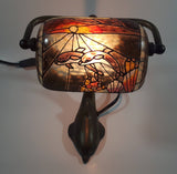Beautiful Tiffany Style Dolphin Themed Stained Glass and Brass Dolphin Base Banker's Table Lamp Light 9 1/2" Tall