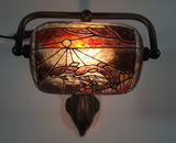 Beautiful Tiffany Style Dolphin Themed Stained Glass and Brass Dolphin Base Banker's Table Lamp Light 9 1/2" Tall