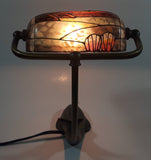 Beautiful Tiffany Style Dolphin Themed Stained Glass and Brass Dolphin Base Banker's Table Lamp Light 9 1/2" Tall