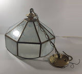 Plastic Panel Stained Glass Style Frost Pattern and White Hanging Light Fixture Lamp 12 x 14 1/2"