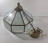 Plastic Panel Stained Glass Style Frost Pattern and White Hanging Light Fixture Lamp 12 x 14 1/2"