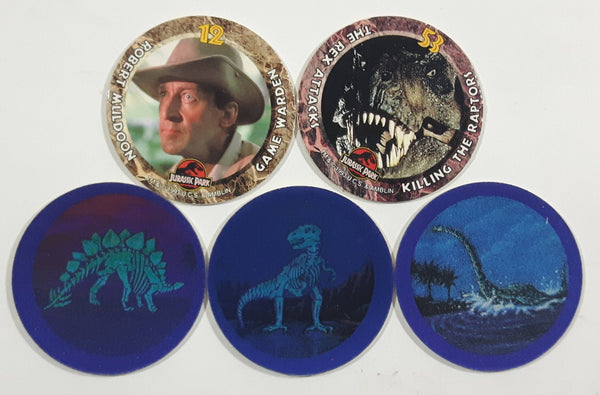 1993 Mixed Jurassic Park and Dinosaur 3D Hologram Pogs / Caps Lot of 5