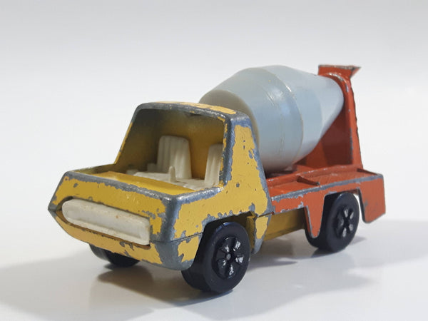 Vintage PlayArt Cement Mixer Yellow and Orange Die Cast Toy Car Construction Building Equipment Vehicle - Missing half the Windsheild - Hong Kong