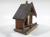Vintage Western Germany Christmas Themed Black Forest Bavarian House Homestead Shaped Wooden and Plastic Thermometer with Man and Woman 5" Tall