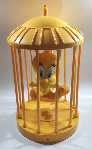1998 Play By Play Warner Bros. Looney Tunes Tweety Bird Stuffed Plushy on Swing Singing and Talking in 13" Tall Plastic Yellow Cage - Not Working