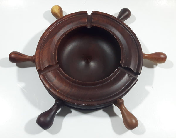 Vintage Captain's Ship Wheel Dark Hard Wood 9" Diameter Ash Tray