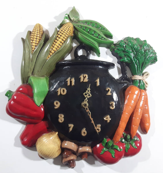 Vintage Mountainside Pottery Mixed Vegetables around Soup Pot 3D Ceramic Battery Operated Wall Clock Kitchen Decor