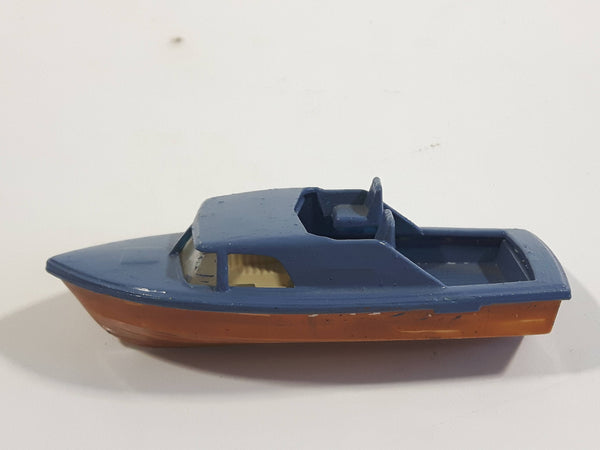 Unknown Brand Fishing Boat Painted Blue and Brown Plastic Toy Watercraft