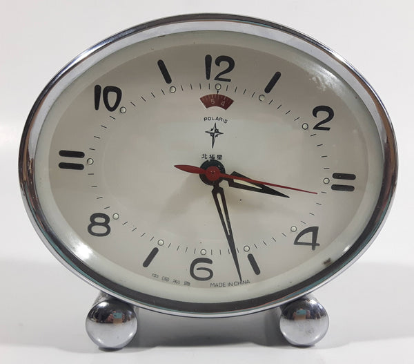 Vintage 1960s Polaris Grey Oval Shaped Windup Alarm Clock