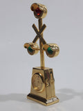 My's Railroad Crossing 4 1/2" Tall Gold Tone Metal Miniature Quartz Clock - Needs A Battery