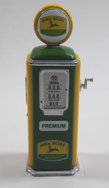 1950s Style John Deere Miniature 3 3/8" Tall Die Cast Metal Gas Pump - Missing Hose