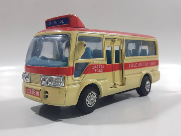 1999 Tsuen Wan No. 8 Toyota Coaster Public Light Bus 16 Seats Cream and Red Pullback Motorized Friction Die Cast Toy Car Vehicle with Opening Doors
