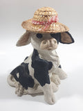1994 Enesco Kathy Wise Black and White Sitting Calf Cow With Hat 8 1/4" Tall Heavy Resin Sculpture