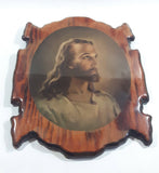 Vintage Jesus Christ Burl Wood Style Lacquered Wooden Wall Picture