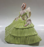 Vintage Victorian Lady in Light Green Dress and White Porcelain Dresser Trinket Box - Chips