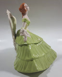 Vintage Victorian Lady in Light Green Dress and White Porcelain Dresser Trinket Box - Chips