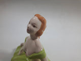 Vintage Victorian Lady in Light Green Dress and White Porcelain Dresser Trinket Box - Chips