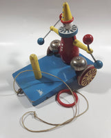Brio Blue Red Yellow Clown Ringing Bells Vehicle Pull String Toy Missing Front Wheels