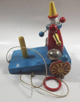 Brio Blue Red Yellow Clown Ringing Bells Vehicle Pull String Toy Missing Front Wheels