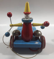 Brio Blue Red Yellow Clown Ringing Bells Vehicle Pull String Toy Missing Front Wheels