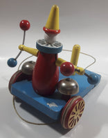 Brio Blue Red Yellow Clown Ringing Bells Vehicle Pull String Toy Missing Front Wheels