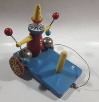 Brio Blue Red Yellow Clown Ringing Bells Vehicle Pull String Toy Missing Front Wheels