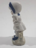 Vintage Blue and White Delft Style Girl Holding Puppy Porcelain Figure 3 3/4" Tall
