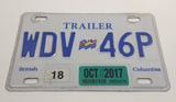 Oct. 2017 British Columbia White with Blue Letters Metal Trailer License Plate Tag WDV 46P