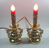 9" Tall Gold Look Plastic Dragon and Pheasant Bird Themed Red Bulb Candle Shaped Lamps