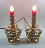 9" Tall Gold Look Plastic Dragon and Pheasant Bird Themed Red Bulb Candle Shaped Lamps