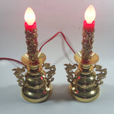 9" Tall Gold Look Plastic Dragon and Pheasant Bird Themed Red Bulb Candle Shaped Lamps