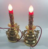 9" Tall Gold Look Plastic Dragon and Pheasant Bird Themed Red Bulb Candle Shaped Lamps