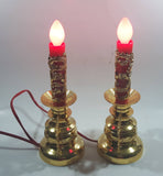9" Tall Gold Look Plastic Dragon and Pheasant Bird Themed Red Bulb Candle Shaped Lamps