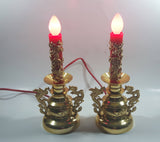 9" Tall Gold Look Plastic Dragon and Pheasant Bird Themed Red Bulb Candle Shaped Lamps