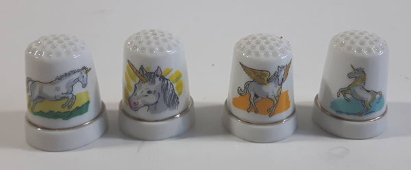 Unicorn Pegasus White Porcelain Sewing Thimbles Set of 4
