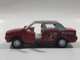 Unknown Brand CS13 Taxi Cab with "Hug Me" Bear on the Side Red and Silver Pullback Friction Motorized Die Cast Toy Car Vehicle with Opening Doors - Missing Roof Light