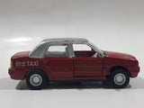 Unknown Brand CS13 Taxi Cab with "Hug Me" Bear on the Side Red and Silver Pullback Friction Motorized Die Cast Toy Car Vehicle with Opening Doors - Missing Roof Light