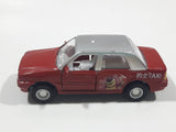Unknown Brand CS13 Taxi Cab with "Hug Me" Bear on the Side Red and Silver Pullback Friction Motorized Die Cast Toy Car Vehicle with Opening Doors - Missing Roof Light