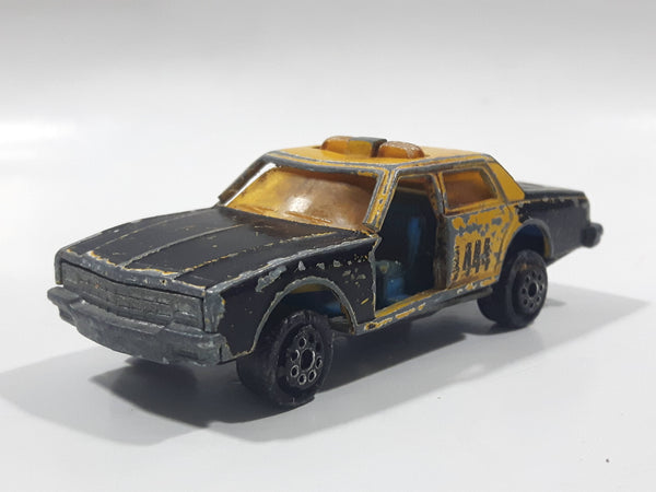 Vintage Majorette No. 240 Chevrolet Impala 444 Taxi Cab Black and Yellow 1/69 Scale Die Cast Toy Car Vehicle - Missing Doors
