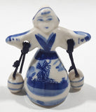 Delft Blue Windmill Themed Woman Carrying Water Bucket Jugs 2 1/4" Tall Figurine