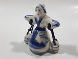 Delft Blue Windmill Themed Woman Carrying Water Bucket Jugs 2 1/4" Tall Figurine